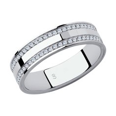 Кольцо обручальное из белого золота р. 19,5 SOKOLOV 112060-01, фианит