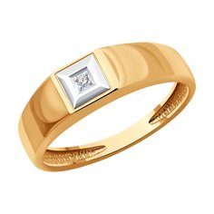 Кольцо печатка из красного золота р. 19 Diamant 51-212-02221-1, бриллиант