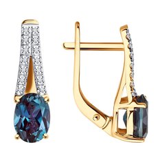 Серьги из красного золота Diamant 51-220-02340-1, бриллиант/александрит искусственный