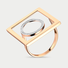 Кольцо из розового золота р. 19 Нефрит К1366-5101, фианит