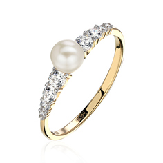 Кольцо из желтого золота Эстет 01К3314285Р-1, фианит/жемчуг культивированный
