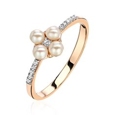 Кольцо из красного золота Эстет 01К3114284-1, фианит/жемчуг культивированный