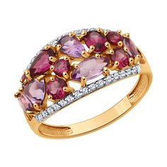 Кольцо из красного золота р. 17,5 Diamant 51-310-02172-3, фианит\родолит\аметист