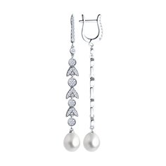 Серьги из серебра SOKOLOV 92023012, фианит/жемчуг культивированный
