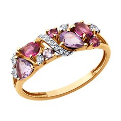 Кольцо из красного золота р. 18 Diamant 51-310-02168-2, фианит\родолит\аметист