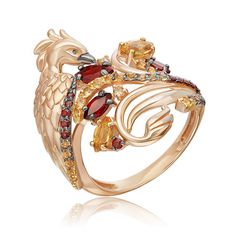 Кольцо из красного золота р. 19 PLATINA jewelry 01-5776-00-722-1110, гранат/цитрин