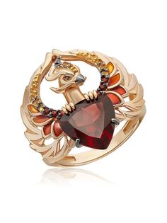 Кольцо из красного золота р. 19 PLATINA jewelry 01-5775-00-722-1110, гранат/эмаль/цитрин