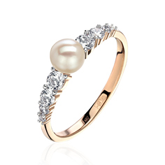 Кольцо из красного золота Эстет 01К3114285Р-1, жемчуг культивированный/фианит
