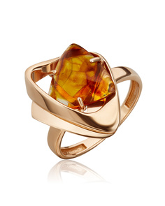 Кольцо перстень из красного золота р. 16,5 PLATINA jewelry 01-5453-00-271-1110-46, янтарь