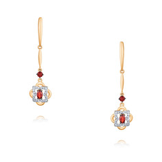 Серьги подвески из красного золота ADAMAS 24041158/01-А50ДЧ-655, фианит/гранат АДАМАС