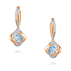 Серьги подвески из красного золота ADAMAS 24041301/01-А50Д-659, топаз/фианит АДАМАС