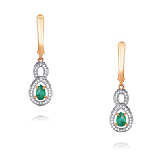 Серьги подвески из красного золота ADAMAS 24041251/01-А50Д-433, бриллиант/изумруд АДАМАС