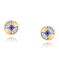 Серьги пусеты из красного золота ADAMAS 21041549/01-А50ДЧ-432, бриллиант/сапфир АДАМАС