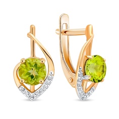 Серьги из красного золота 585Gold 202006871, хризолит\фианит