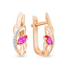 Серьги из красного золота 585Gold 102007430, рубин искусственный\бриллиант