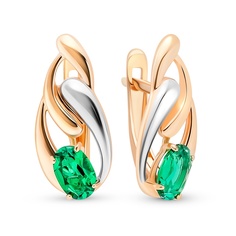 Серьги из красного золота 585Gold 102009343, изумруд искусственный