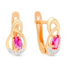 Серьги из красного золота 585Gold 102009329, рубин искусственный\бриллиант