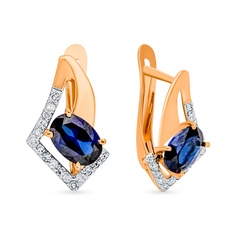Серьги из красного золота 585Gold 102009331, сапфир искусственный\бриллиант