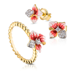 Комплект кольцо+серьги из серебра VALTERA 096983, фианит/эмаль