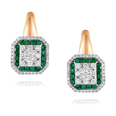 Серьги из желтого золота ADAMAS 24041156/01-А55ДЧ-433, бриллиант/изумруд АДАМАС