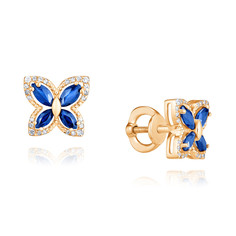 Серьги пусеты из красного золота ADAMAS 21041635/01-А50ДЧ-432, бриллиант/сапфир АДАМАС