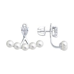 Серьги из серебра SOKOLOV 94026777, фианит\жемчуг искусственный
