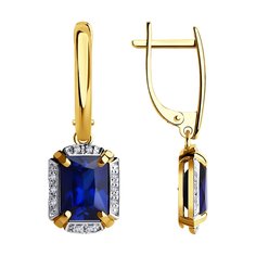 Серьги из желтого золота SOKOLOV 72-00174-2, бриллиант\корунд искусственный