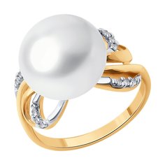 Кольцо из серебра р. 19,5 SOKOLOV 92014237, фианит; жемчуг культивированный