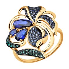 Кольцо из красного золота р. 19,5 SOKOLOV 714708, корунд искусственный; фианит