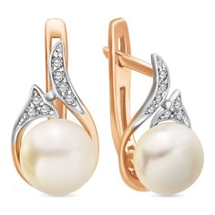 Серьги из красного золота 585Gold 202006271, жемчуг культивированный/бриллиант