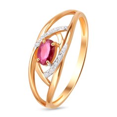Кольцо из красного золота р. 17,5 585Gold 101010037, рубин/бриллиант