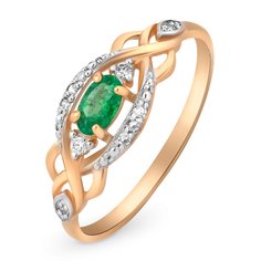 Кольцо из красного золота р. 19,5 585Gold 101010030, изумруд/бриллиант
