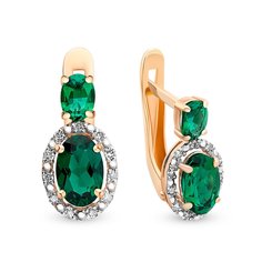 Серьги из красного золота 585Gold 102004650, изумруд искусственный/бриллиант