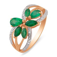 Кольцо из красного золота р. 18 585Gold 101014609, изумруд искусственный/бриллиант