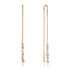Серьги продевки из красного золота 585Gold 302007278, фианит