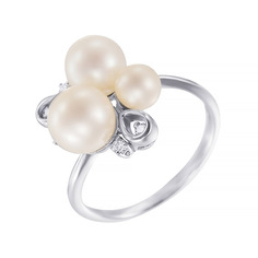 Кольцо из белого золота р. 16,5 Джей Ви R33638_WP_WG,бриллиант/жемчуг культивированный