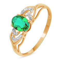 Кольцо из красного золота р. 17 585Gold 101016390, изумруд искусственный\бриллиант