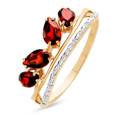 Кольцо из красного золота р. 17,5 585Gold 201015129, гранат\фианит