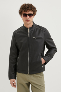 Кожаная куртка мужская Finn Flare FBE21803 черная 2XL