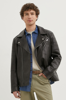 Кожаная куртка мужская Finn Flare FBE21801 черная 2XL