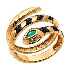 Кольцо из красного золота р. 17,5 SOKOLOV 716402, изумруд искусственный\шпинель