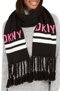 Шарф женский DKNY DYO192 черный/розовый, 159х21 см
