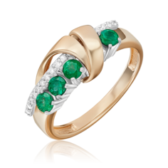 Кольцо из золота р. 17,5 PLATINA jewelry 01-5755-00-106-1111, изумруд/бриллиант
