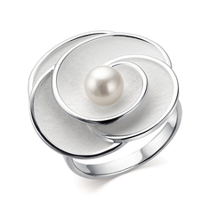 Кольцо из серебра DeFleur 51857S1W, жемчуг культивированный/эмаль