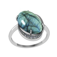 Кольцо из серебра р.19 ПРИВОЛЖСКИЙ ЮВЕЛИР 261429-FA11LB, фианит/лабрадорит