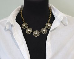 Колье из бижутерного сплава 40 см Fashion Jewerly 279, агат/стразы