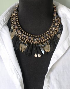 Ожерелье из бижутерного сплава 40 см Fashion Jewerly 284, агат/бусины/текстиль