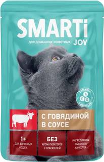 Влажный корм Smarti с говядиной в соусе повседневный для кошек 75 г