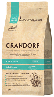 Сухой корм для кошек Grandorf Probiotics Indoor 4 мяса и рис, 2 шт по 2 кг