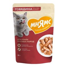 Влажный корм Мнямс кусочки в соусе с говядиной для кошек крупных пород 85 г